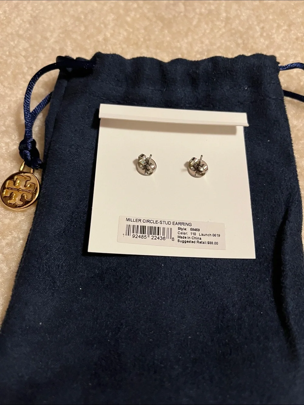Tory Burch Silver Logo Stud Earrings